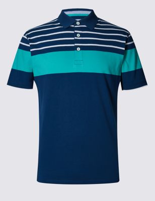 Pure Cotton Striped Tailored Fit Polo Shirt